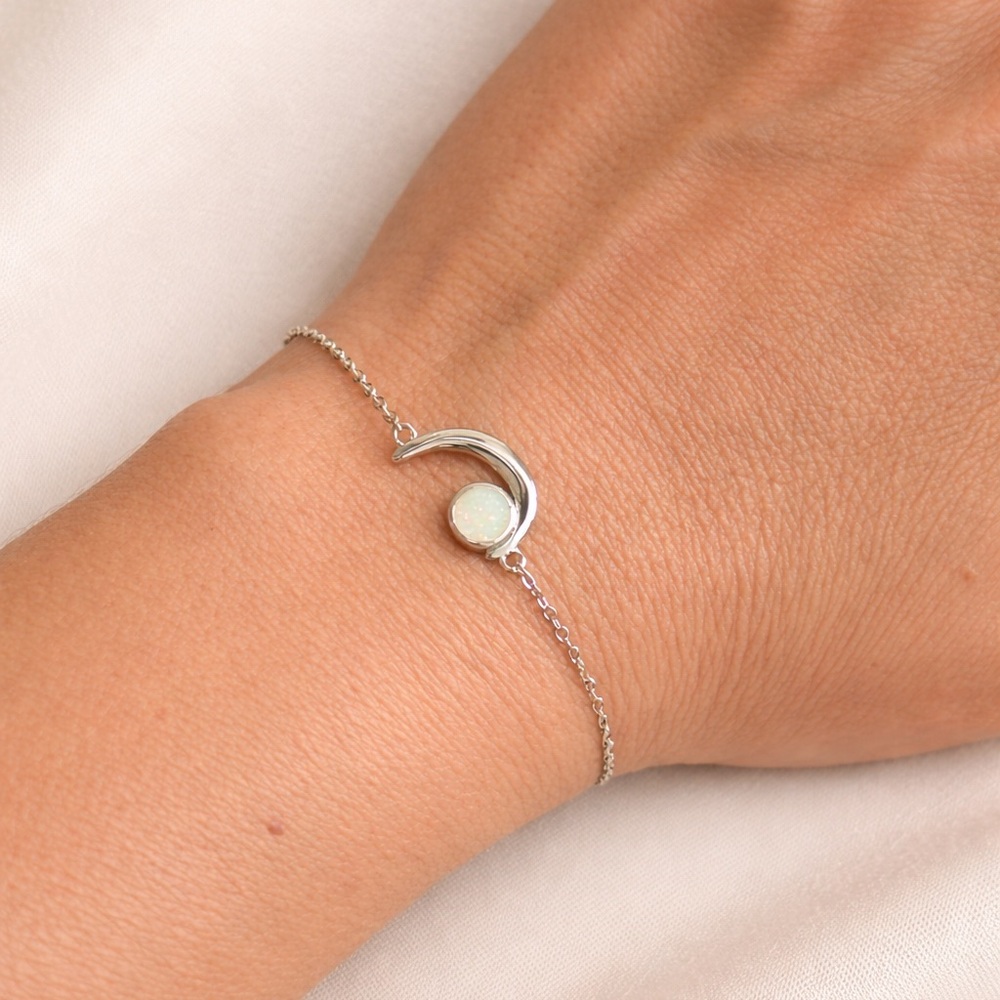 Opal Moon Bracelet  925 Silver Jewelry 7” 1”ext.